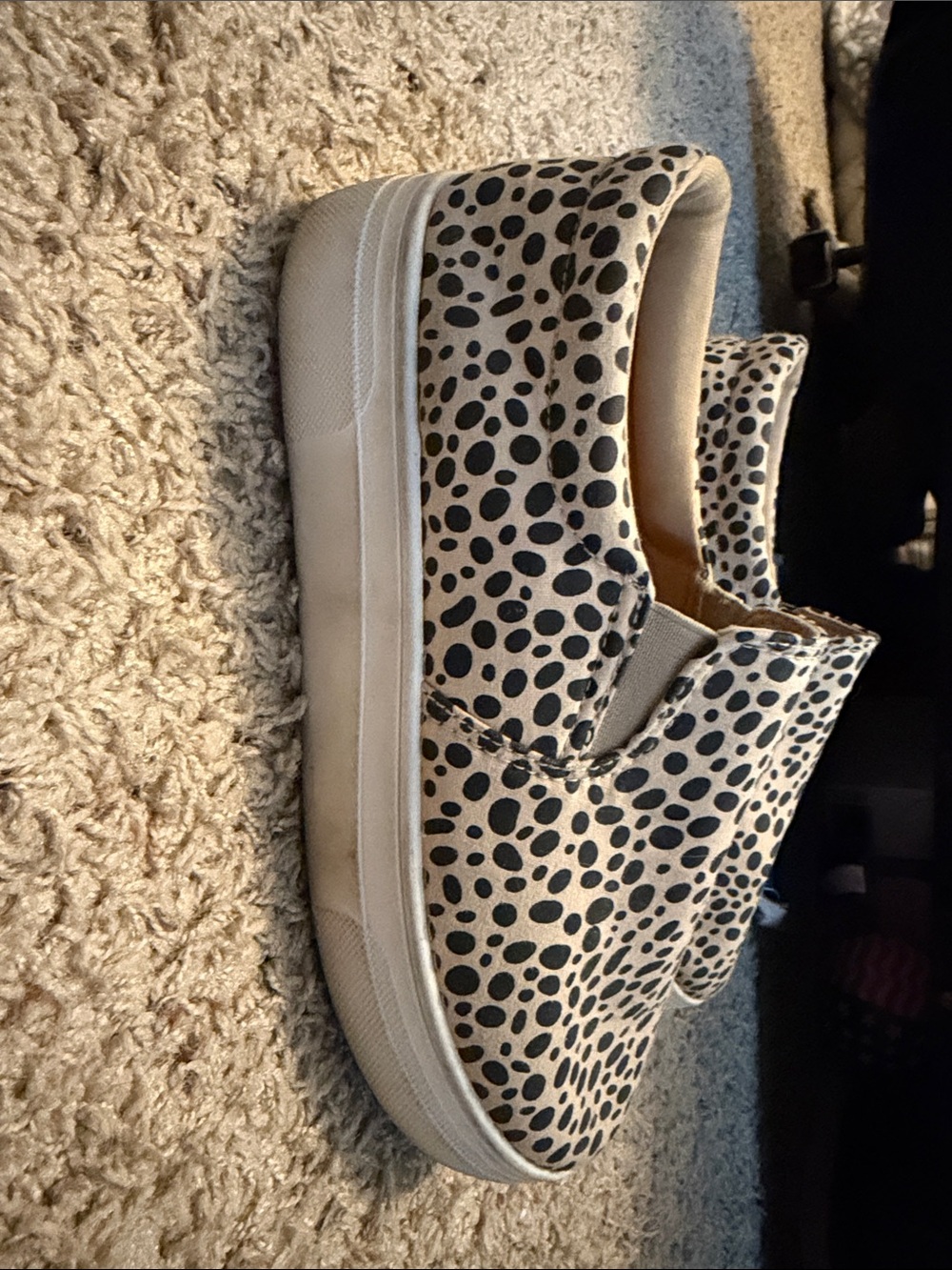 Wild Diva Beige and Black Spotted Platform Slip-Ons